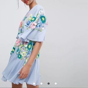 ASOS SALON 3D Sleeved Embellished Skater Dress